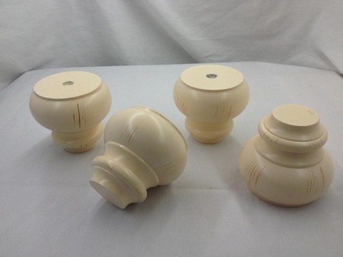 Antiqued white turned bun wood - antiqued,